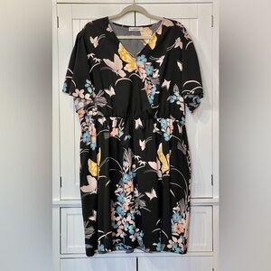 Nemidor Floral V-Neck Midi Dress in Black with Pastel Blooms